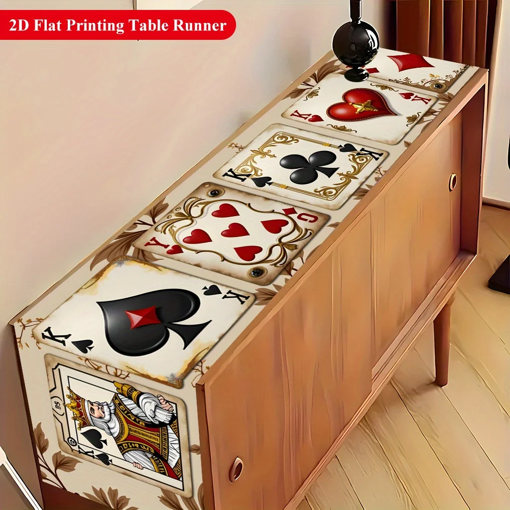 1 Piece of Poker Card Art Illustration Design Table Runner, Suitable for Farmhouse, Indoor, Kitchen, Celebrations, Table Decoration, Restaurant, and Banquet Decoration Supplies