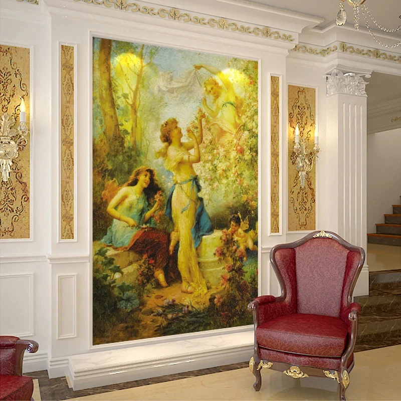 Custom wallpapers 3d European Style Retro Figure Oil Painting Religion Angels Wall Home Decor Living Room Hotel Entrance mural