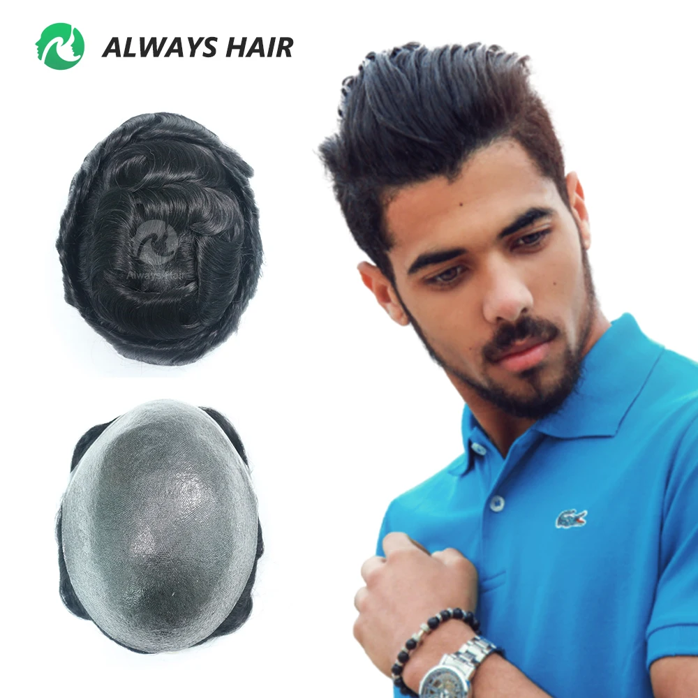 Invisible Hairline Hair System Unit for Men 0.03-0.04mm Super Thin Base Toupee Indian Human Hair Mens' Topper Wig