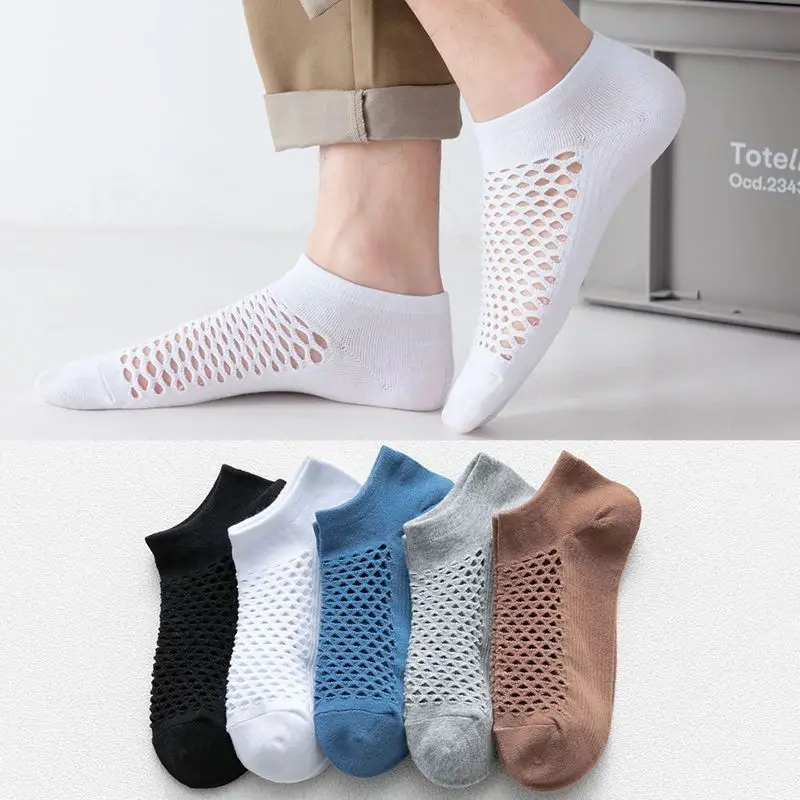 

Men's summer breathable thin cotton socks mesh sweat-absorbing solid color low-top anti-odor shallow mouth