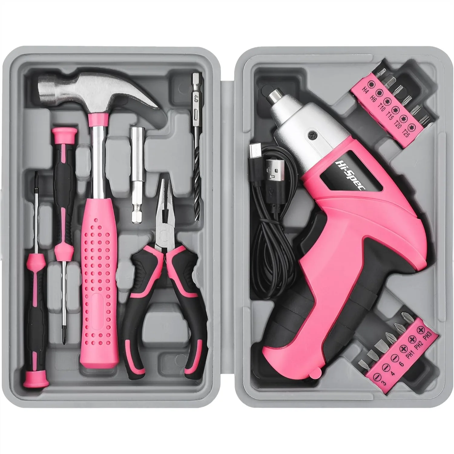 

Cordless Electric Screwdriver Set with Pink Compact Tool Kit for Home Repair, Ideal Housewarming Gift