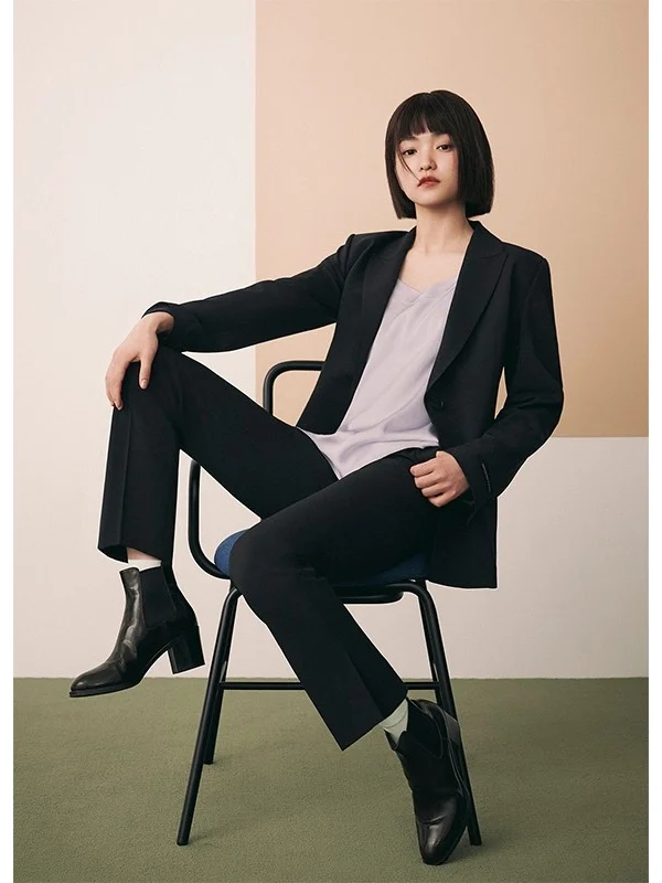 LemonITHome Spring Commute Simple Pure Color Women's Suit Jacket Elegant Style Long Sleeve Button Closure Standard Fit