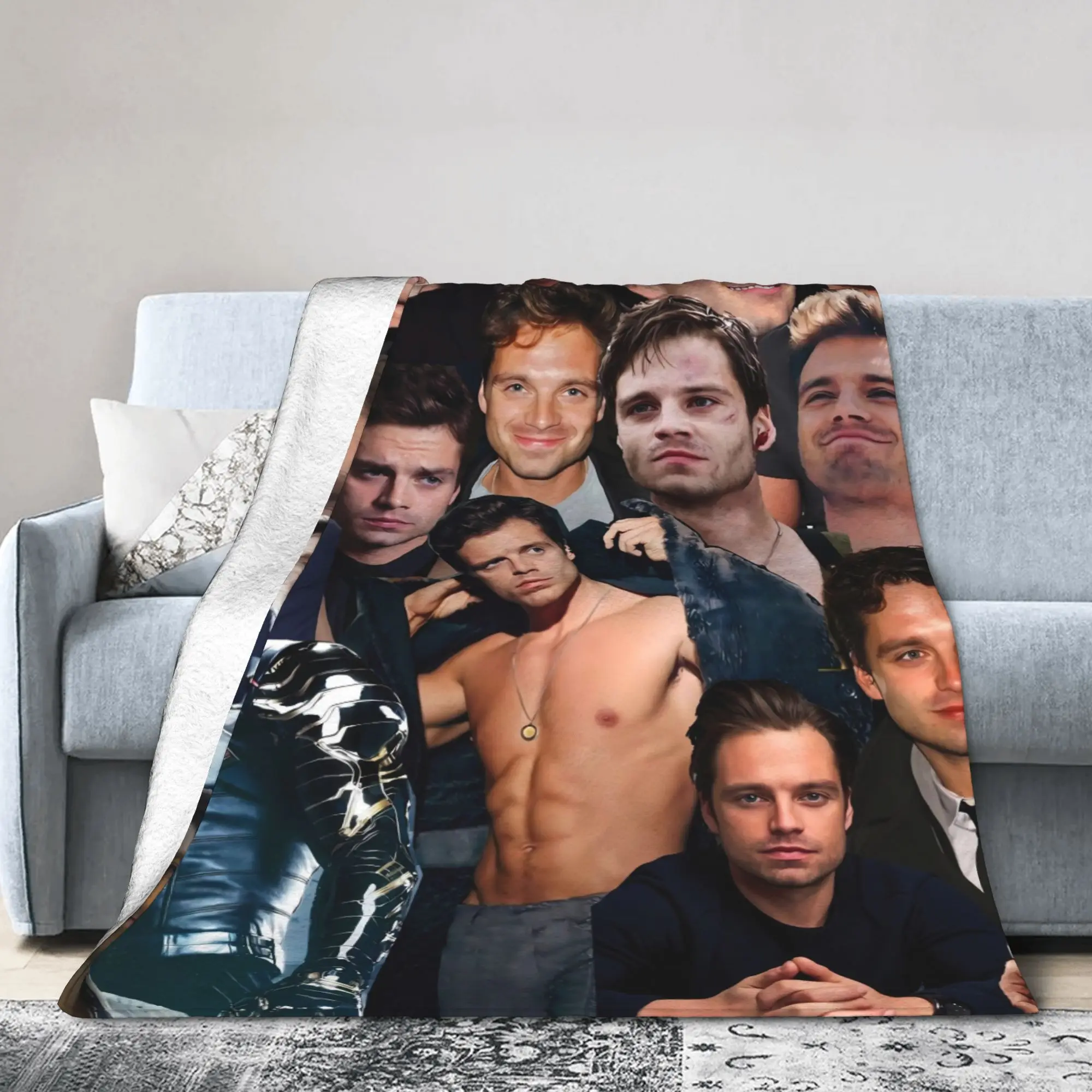 Sebastian Stan Photo American Actor Bucky Barnes Soft Blanket Travel Plush Throw Blanket Bed Flannel Bedspread Sofa Bed Cover