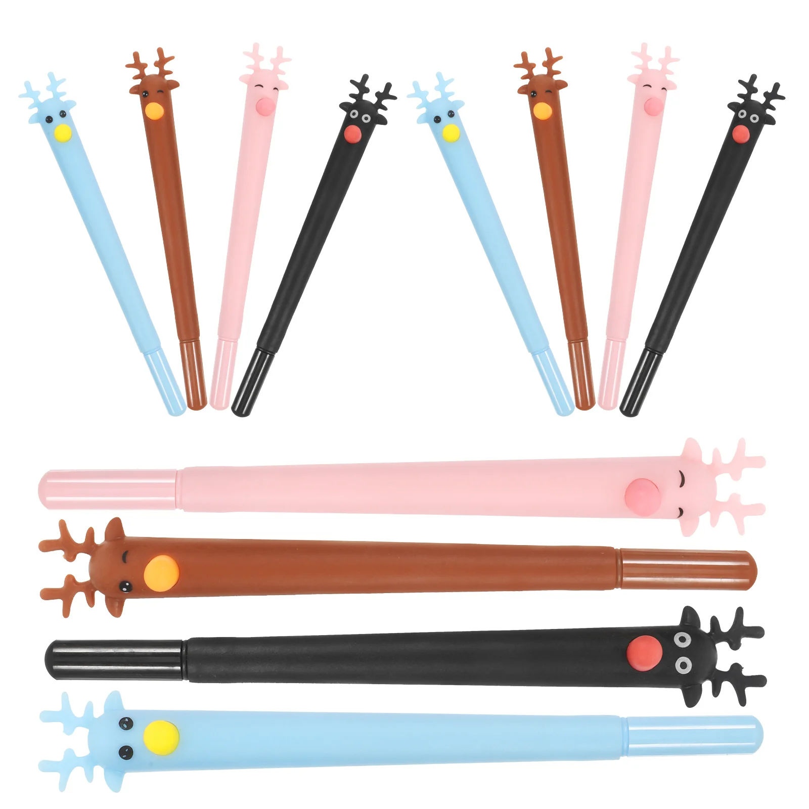 

12 шт., шариковые ручки с рисунком оленя, синие, черные, коричневые, розовые, гладкий пластиковый материал для письма, идеально подходит для студентов, офисный подарок