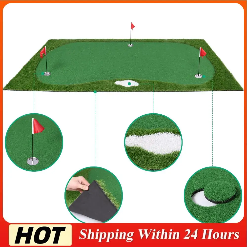 

Golf Putting Training Mat Golf Putting Green with Movable Cup/Slope Pad 3mx1.5m W/ 3 Flag for Putting Practice Indoor Outdoor