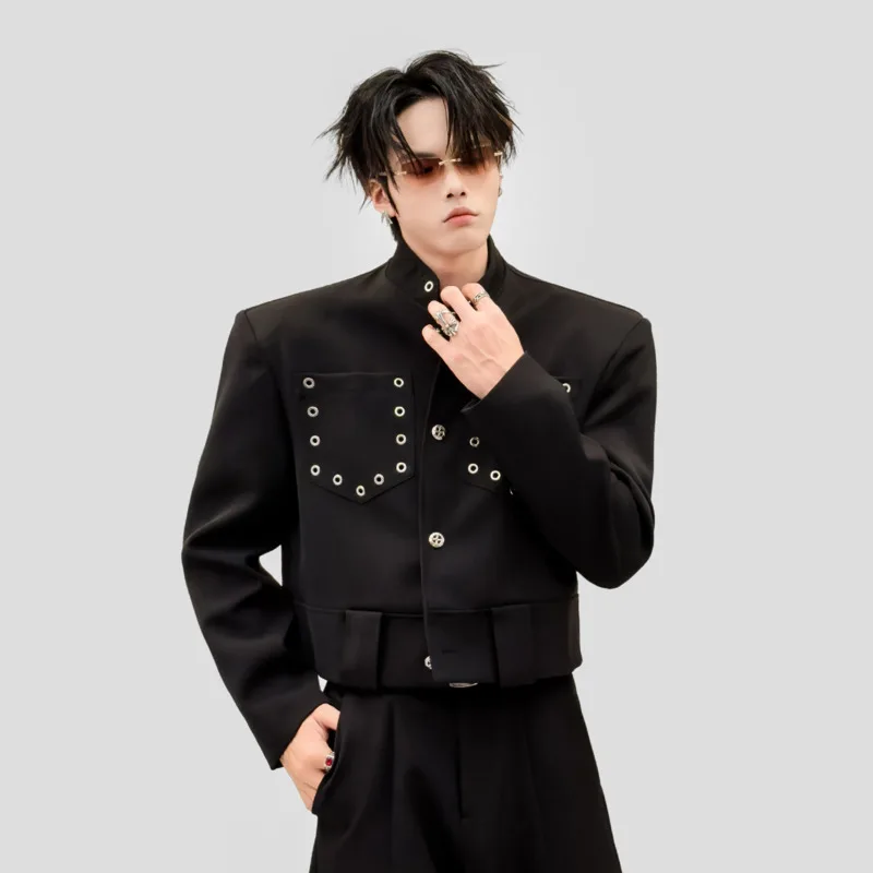 WVGA Spring Autumn New Men's High-waisted Jacket Metal Buckle Stylish Short Style Niche Chic Casual Stand-up Collar Coats W27178