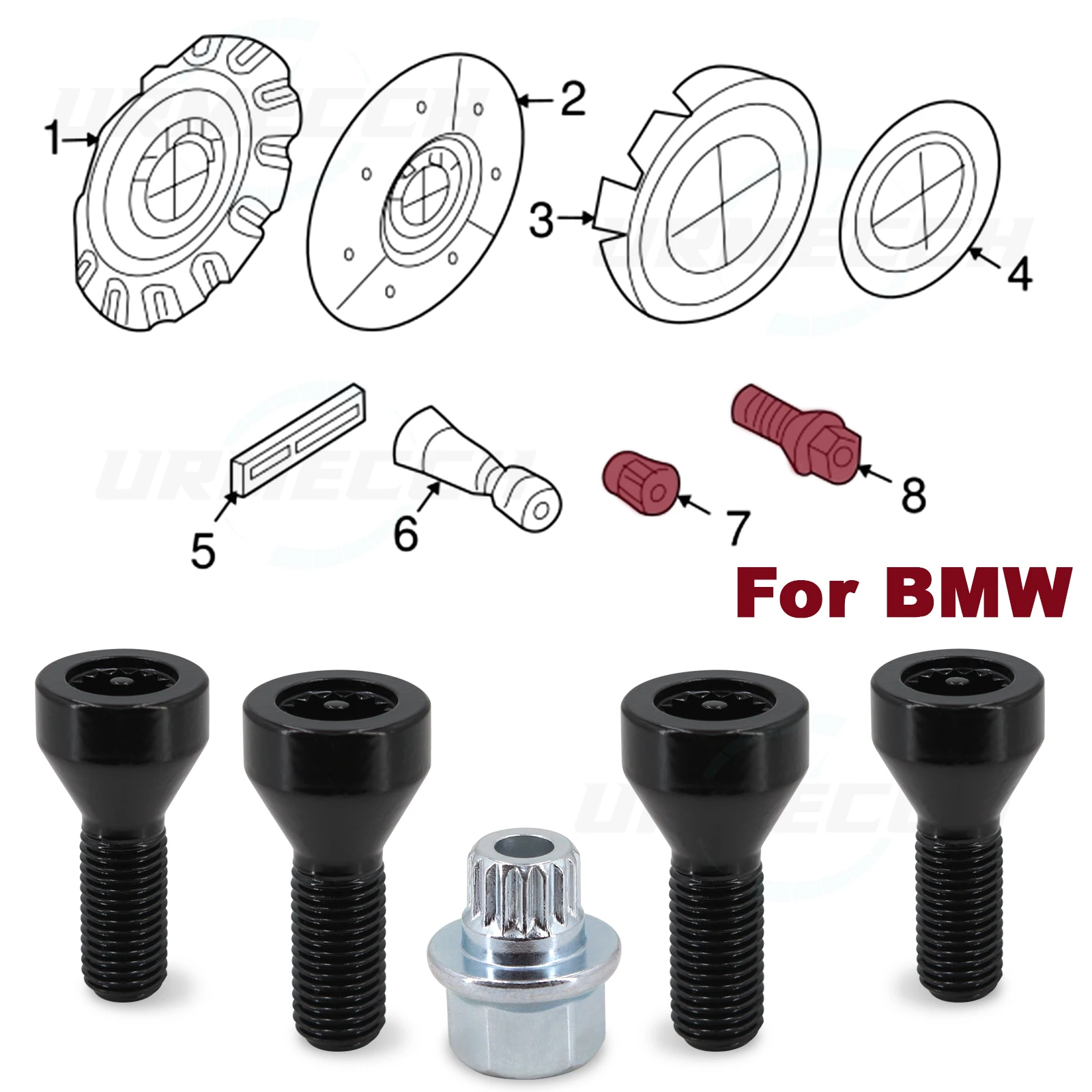 Bulloni ruota dadi di bloccaggio per BMW Z4 Z3 M6 M5 M3 650i 535i 528i 525i Mini Cooper 36136786419 perno ruota e chiave di sicurezza