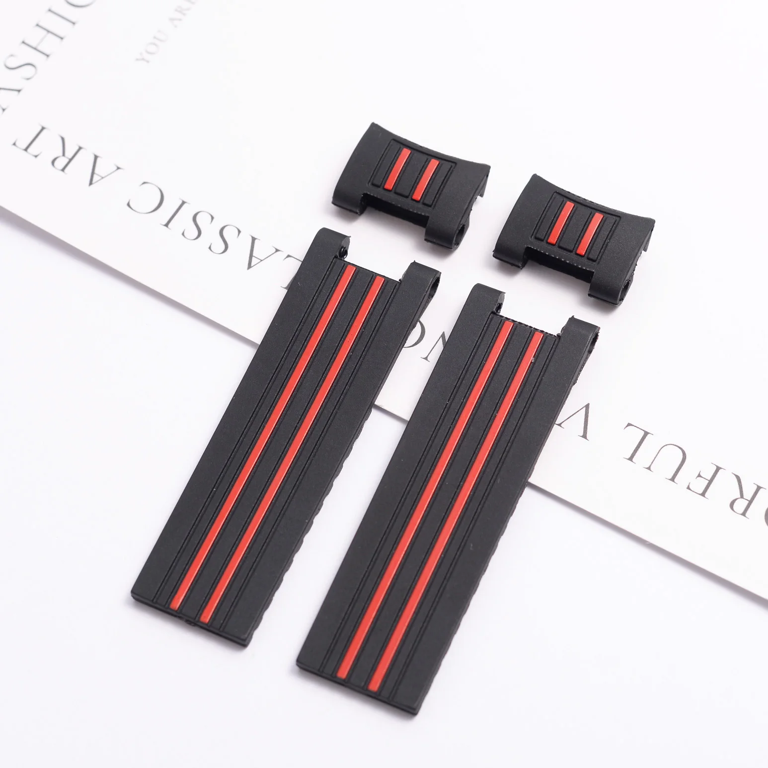 Black Blue With Red Stripes Silicone Rubber Watchband Watch Strap For Ulysse Nardin DIVER MARINE Strap Bracelet 22mm view 3