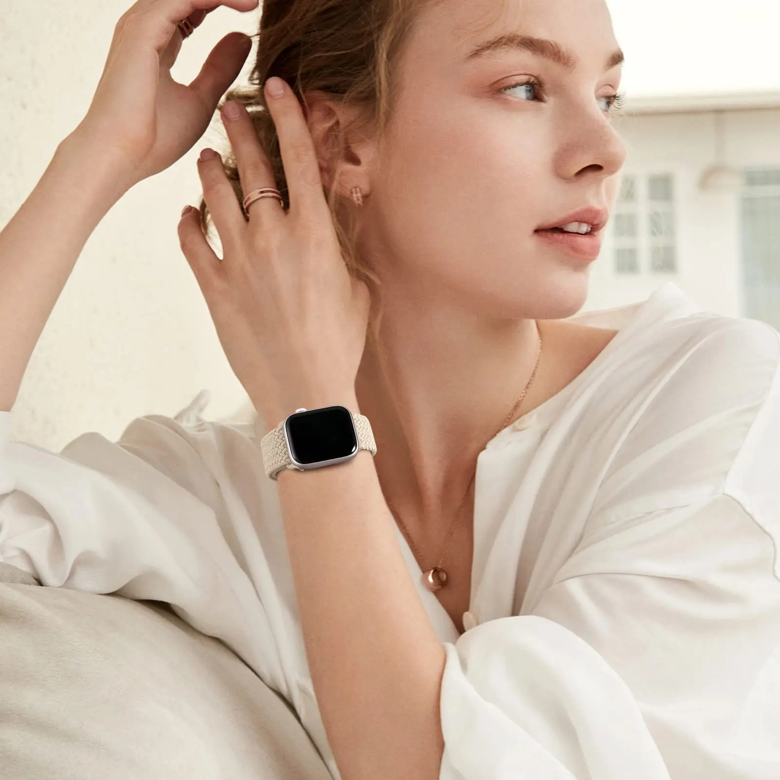 ٥ أربطة ساعة أبل المنسوجة (٣٨-٤٩ مم) - تصميم حلقة منفردة بنسيج قطني مرن | متوافق مع جميع السلسلات ١-١٠/SE/Ultra