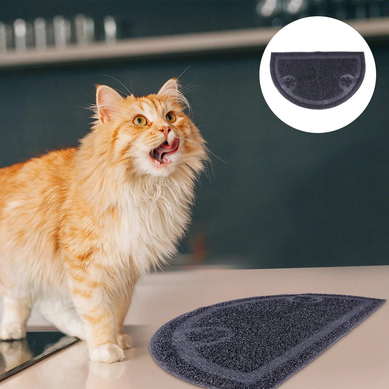 

Cat Litter Mat Semicircular Waterproof Non-Slip Pvc Anti-Spill Placemat Kitten Feeding Mat Easy Clean Pet Supplies