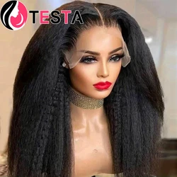 Perruque Lace Front Wig Remy Naturelle Sans Colle, Cheveux Crépus Lisses, Yaki, 13x4, Densité 250, pour Femme