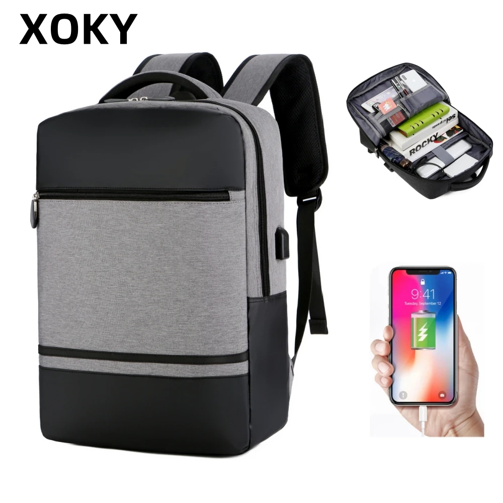 

XOKY Laptop Backpack Business Backpack Men School Bag USB Charging Backpack Men Fashion Black Grey Backpack Wholesale Logo 0083