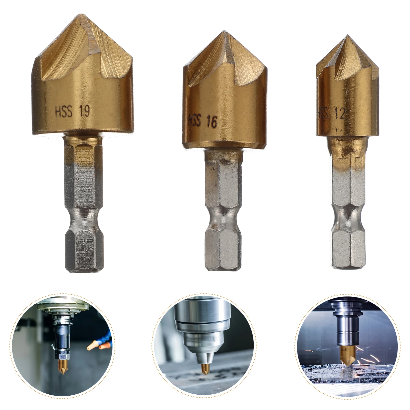 3pcs 5 Flute Chamfering Cutter High Performance Steel Woodworking Core Drill Bit Countersink Chamfer Milling Tool For Hexagonal