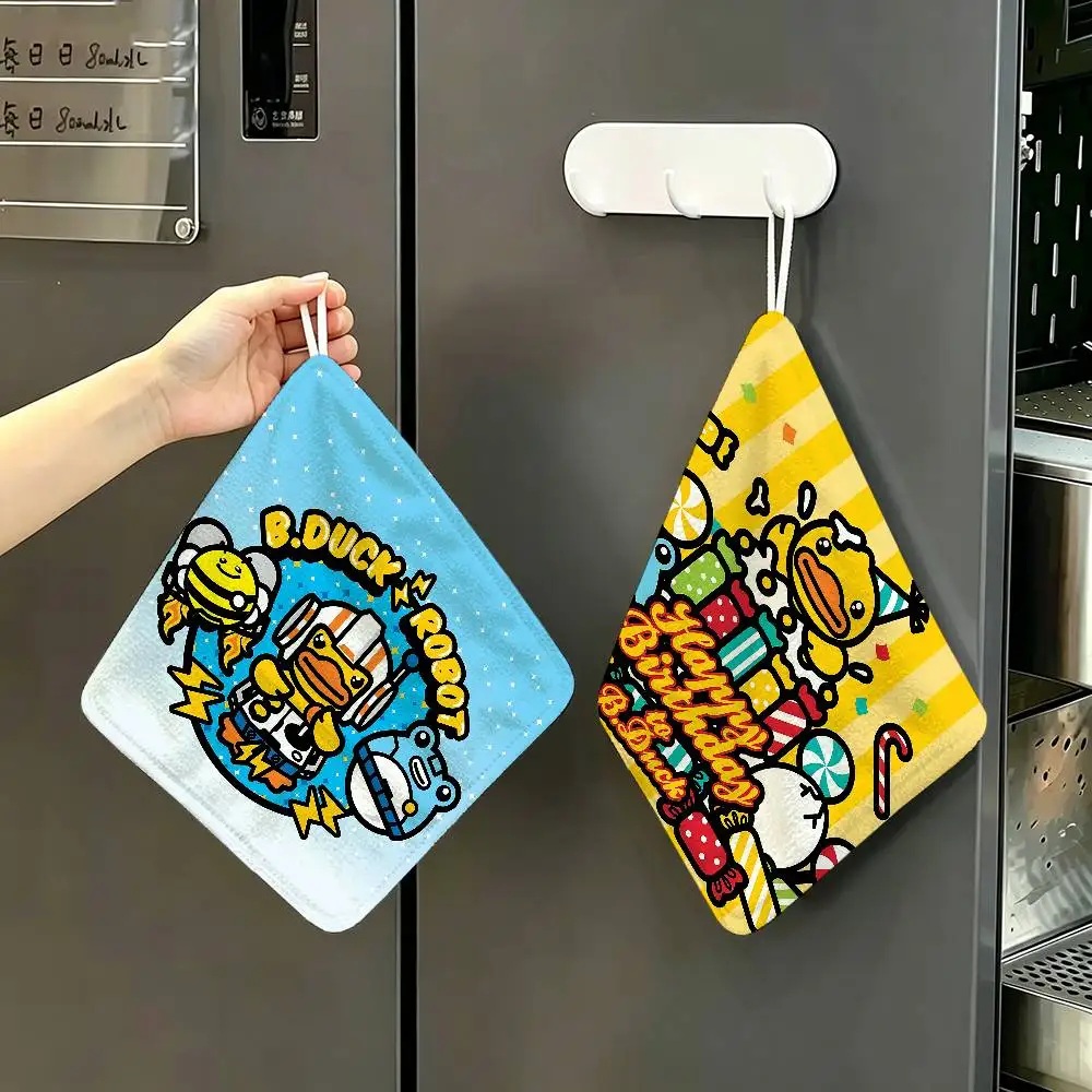B-B Duck Anime Polyester Cotton Hanging Kitchen Towel, Absorbent Hand Wiping Cloth for Daily Cleaning Drying