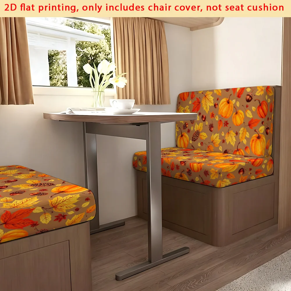 2pcs Vintage Pumpkin Pinecone Maple Leaf RV Booth Seat Cover Stretch Camper Bench Slipcover Fall Thanksgiving Cover
