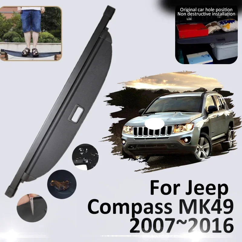 Car Trunk Curtain For Jeep Compass MK49 2007~2016 2008 Accessories  Luggage Storage Rear Boot Tray Cargo Cover Retractable Shade