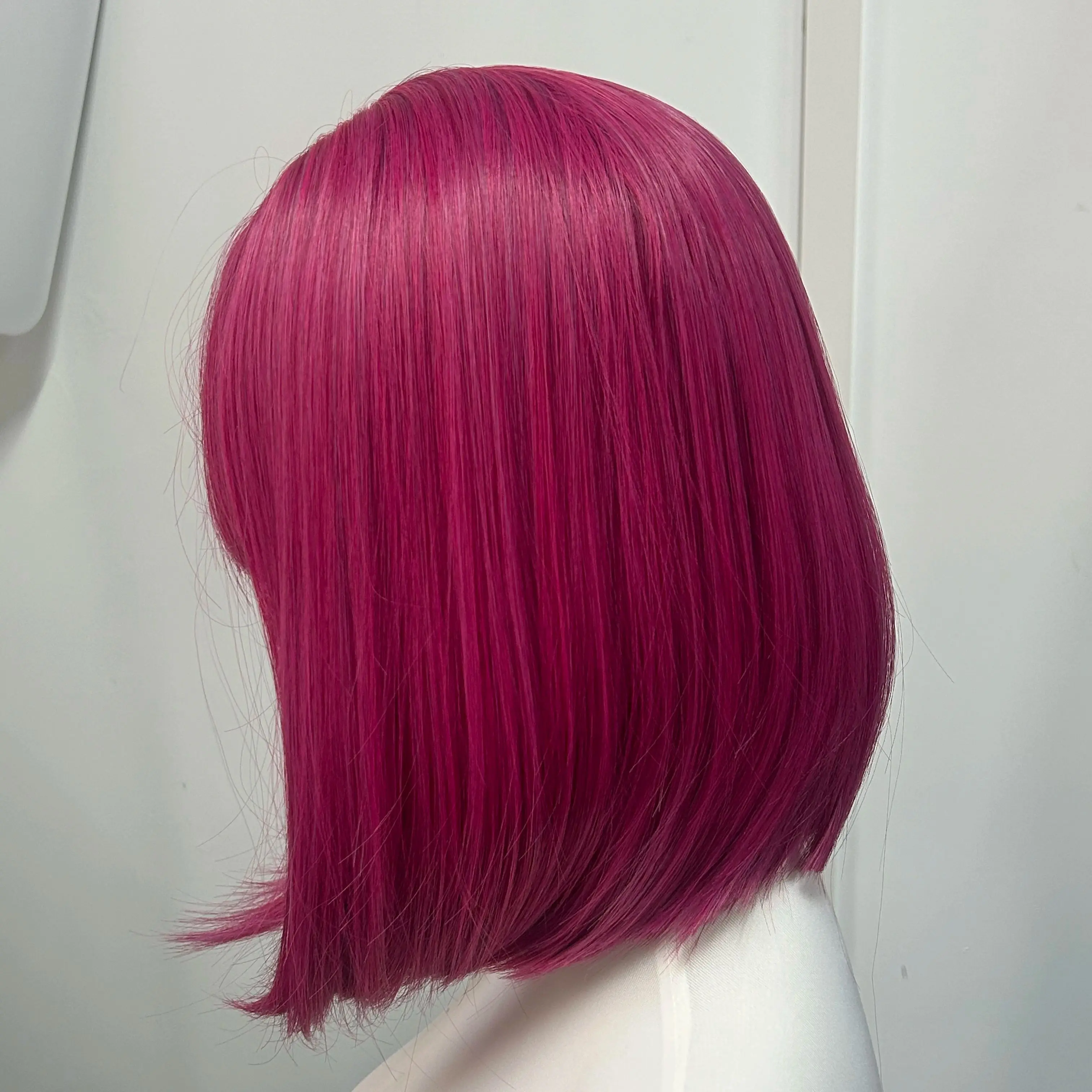 Hot Pink Wig with Bangs 12inch Short Hair Wig for Women Heat-resistant Fibers E-girls Headband Synthetic Wigs for Party Cosplay