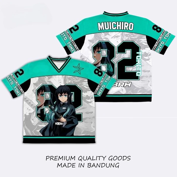 Demon Slayer Muichiro Tokito Anime serie número 82 Jersey de gran tamaño Kpop traje de Hockey de béisbol camiseta diaria Unisex Tops camisetas