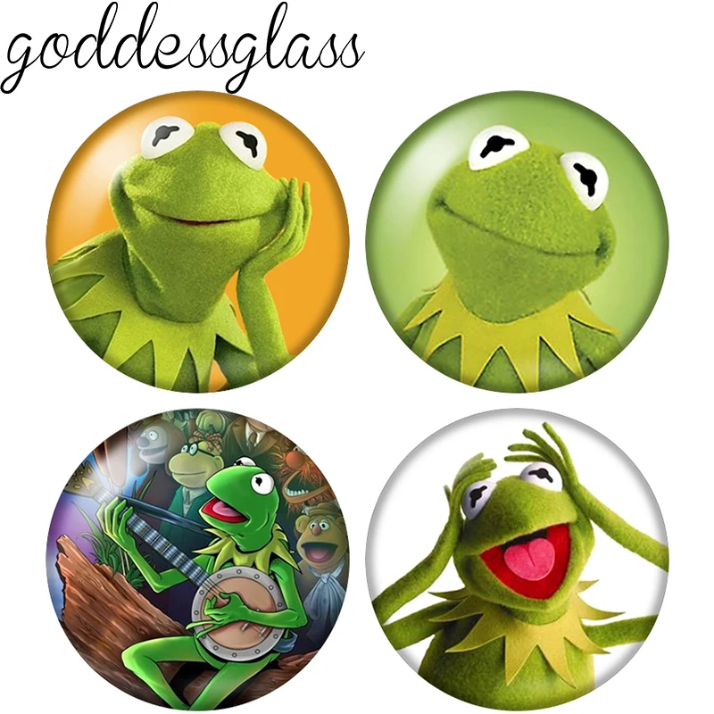 Die Muppets Kermit der Frosch, lustige runde 10-teilige 12mm/18mm/20mm Fotoglas-Cabochons mit flacher Rückseite zur Herstellung von Schlüsselanhänger-Schmuck