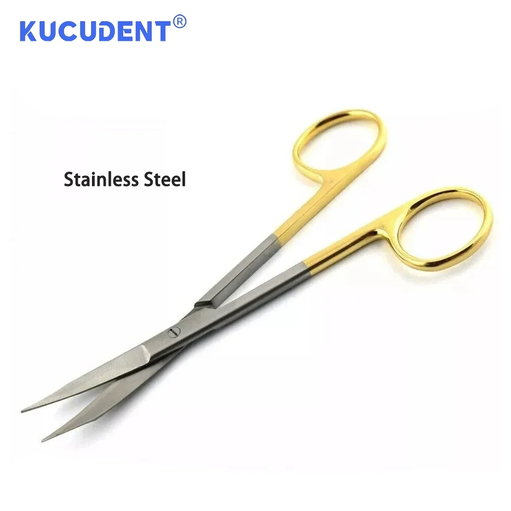 1PC Dental Surgical Scissors Stainless Steel Straight Curved Tip Gold Plated Handle for Dentist Clinic Vet Haircut Lab Tools