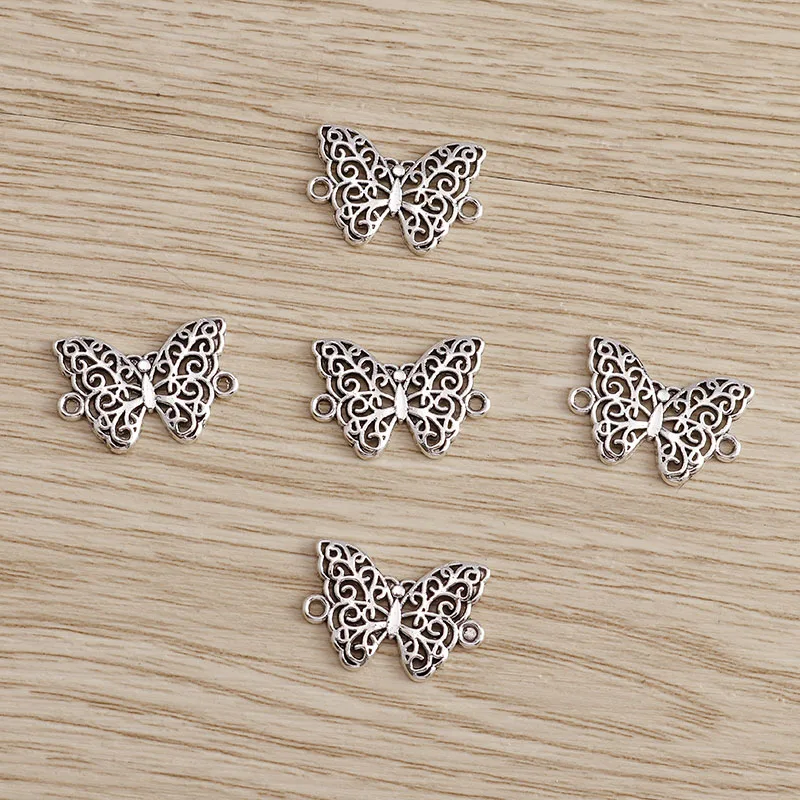 Tusember 30 Stück 14*20mm Legierungs-Doppel-Loch-Schmetterlings-Charms-Verbinder-Anhänger für handgefertigte Halsketten, Ohrringe, Schmuckherstellung, DIY – Detail 6