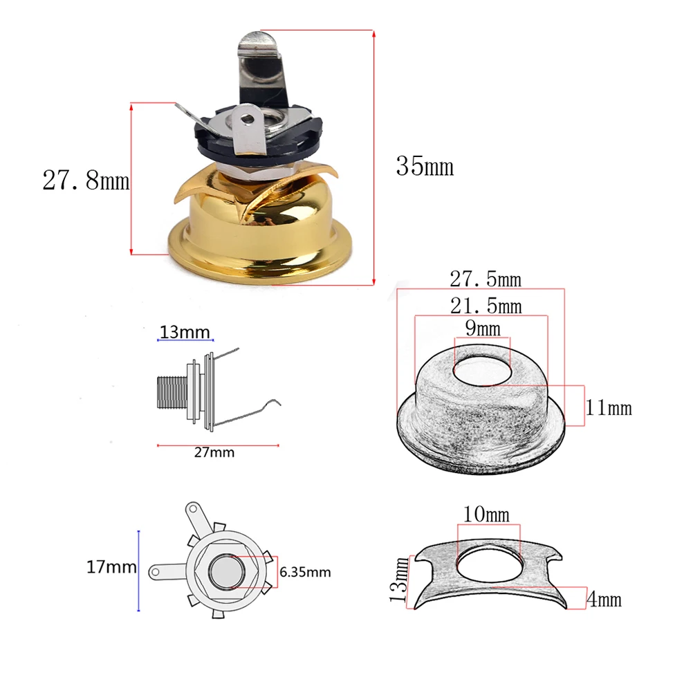 

1 pc 1/4 Inch 6.35Mm Golden Output Jack Socket Chrome Nut For Electric Bass Acoustic Guitar Replacement Parts Guitar Jack Socket