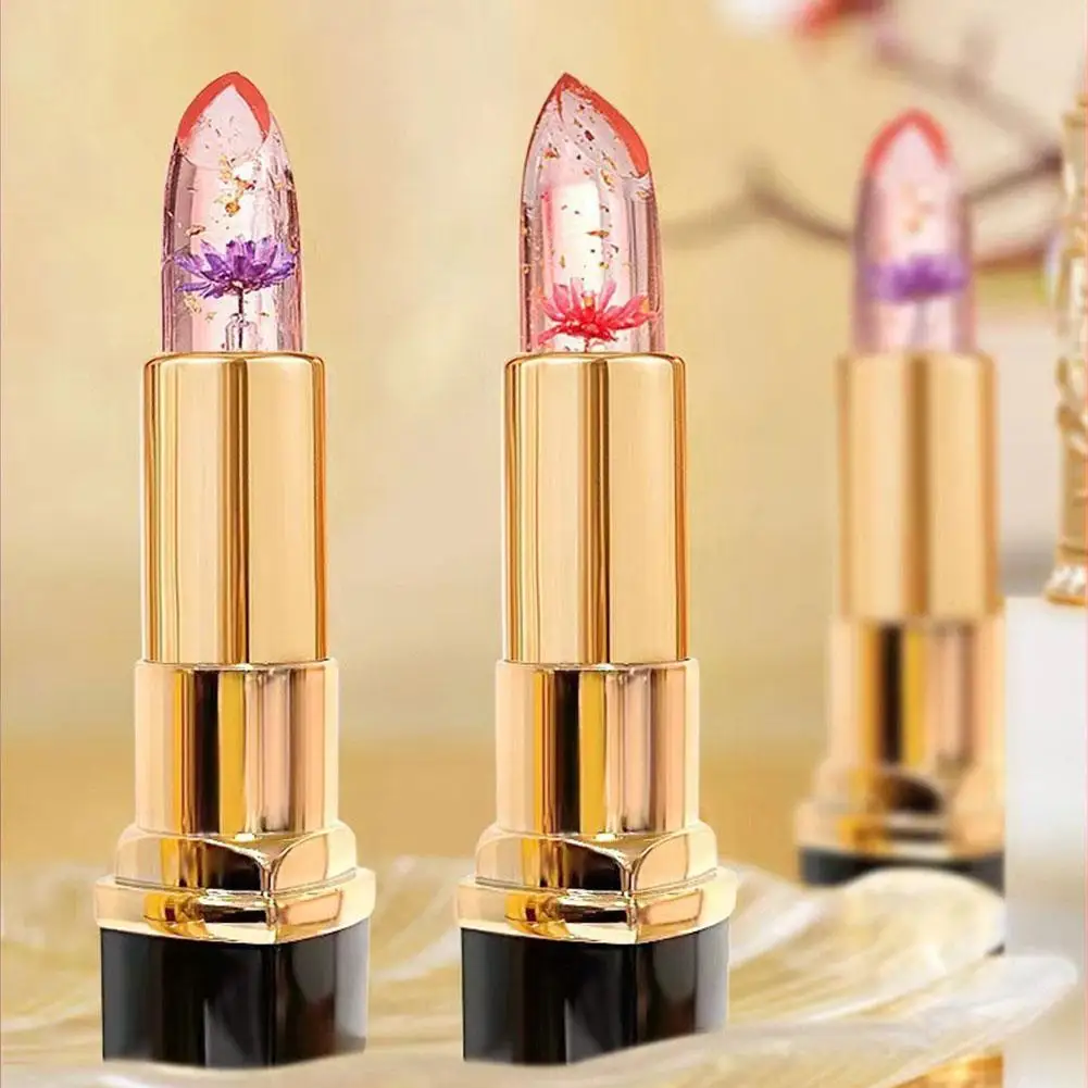 Bálsamo labial que cambia de Color con temperatura, brillo de labios de flor de gelatina de cristal, hidratante transparente, maquillaje cosmético de larga duración