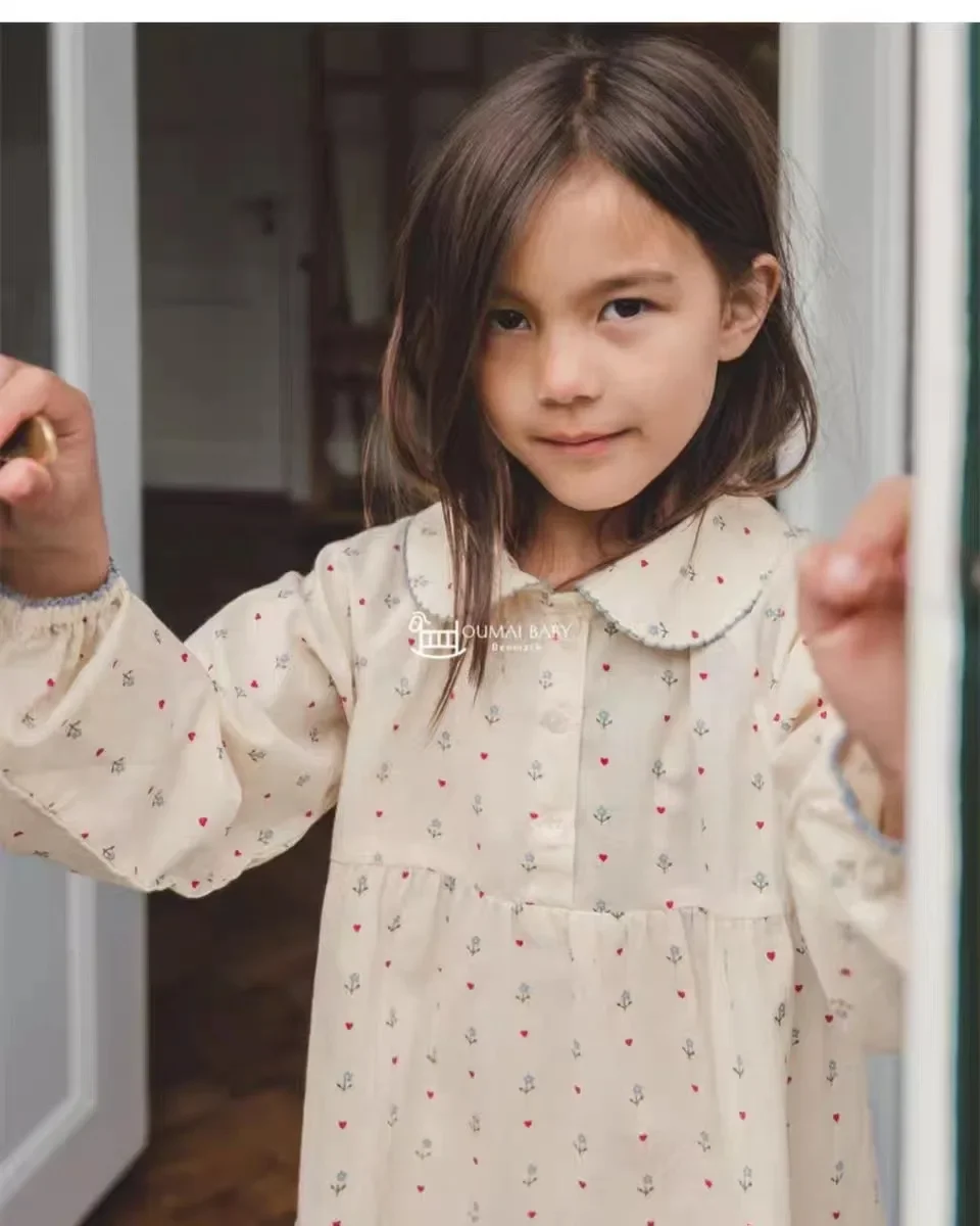 여자 드레스 2025 봄 인쇄 패션 한국어 버전 어린이 드레스 코튼 달콤한 딸기 재킷 아동 의류