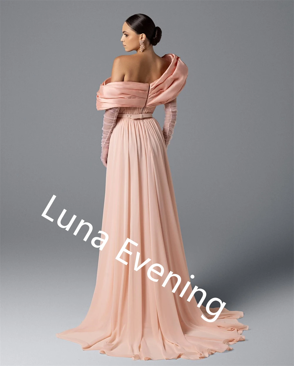Customized  High Quality Pink Chiffon Evening Dress One Shoulder Sleeveless Bespoke Occasion Gowns Belt Homecoming Dres image 5