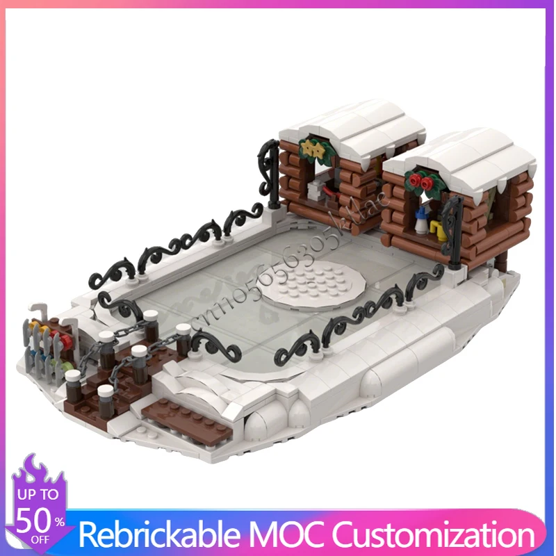 714 ELEMENTÓW Dom Ulica Zimowa Wioska Lodowy Boisko do Łyżwiarstwa MOC Personalizowany Modułowy Zestaw Klocków Prosty DIY Prezent Świąteczny