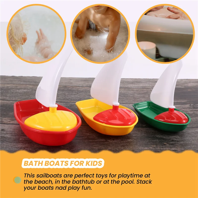 A63T-3Pcs Bath Boat Plastic Sailboats Bathtub Sailing Boat For Kids (Multicolor Small+Middle+Large Size)