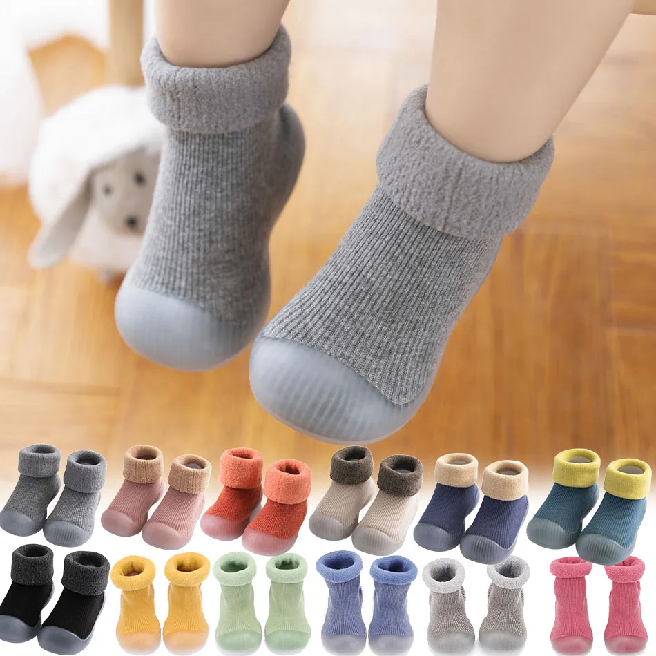 

0-3T Newborn First Walkers Baby Floor Socks Kids Knit Soft Sole Prewalker Infant Fleece Warm Winter Anti-Slip Crib Shoes