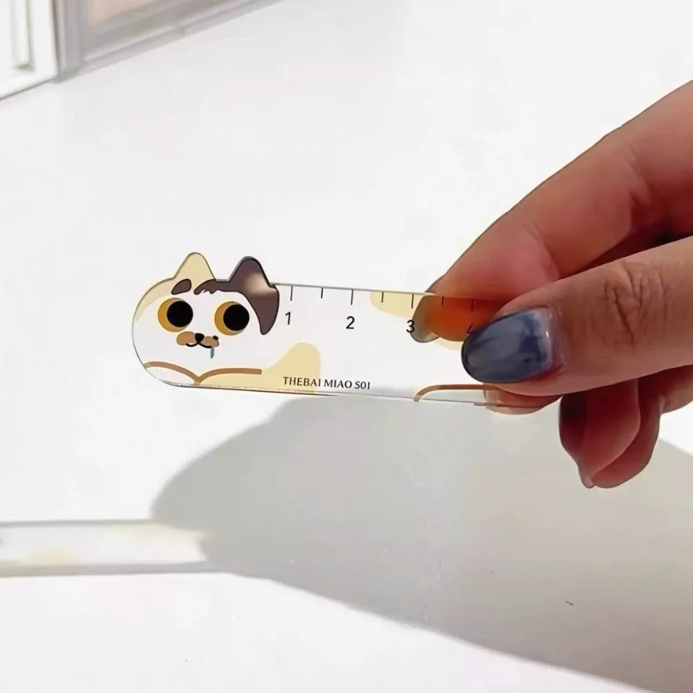 Cute Cat Mini Ruler Keychain Multi-functional Ruler Pendant Charm Acrylic Keychain Personalized Adorable Style Cartoon Keychain