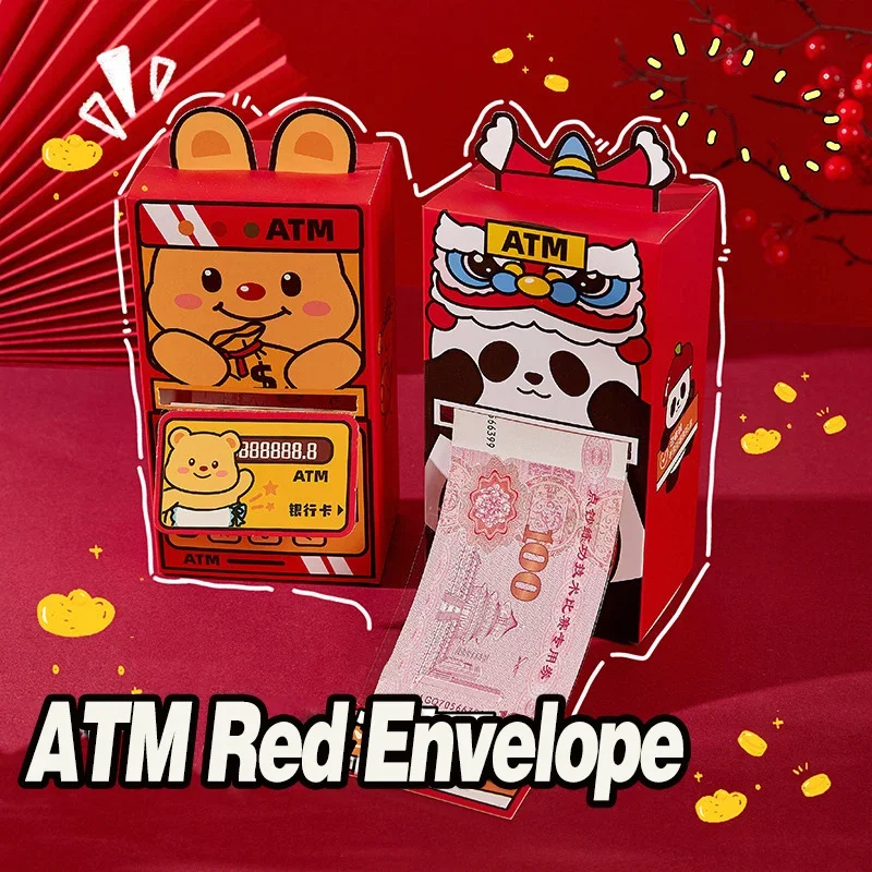 ATM Red Envelope Year of Snake Red Wallet Hongbao Chinese New Year Money Pouch Pull Drawing Money Gift Envelopes Traditional