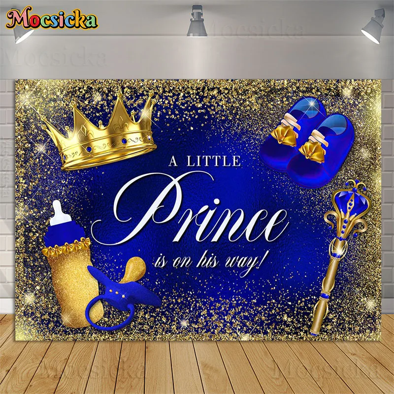 Mocsicka Happy Birthday Backdrop Royal Boy Theme Little Prince Crown Baby Shower Background Party Decor Props Photo Booth Banner