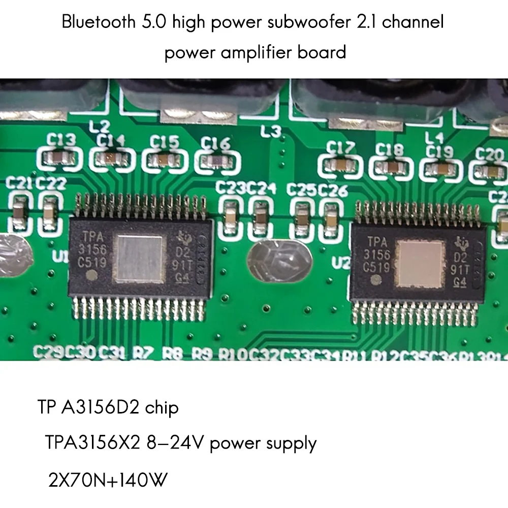 Tpa3156d2 2.1 canais bluetooth 5.0 placa amplificador digital 2x 70w + 140w subwoofer de alta potência classe d amplificador DC8V-24V