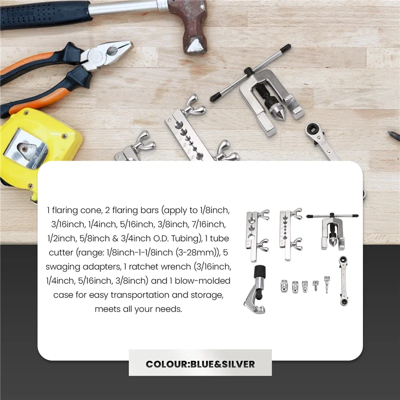 

ABTD-Single Flaring Tool & Swaging Tool Kit For HVAC, Tubing, Copper Pipe Flaring With Tubing Cutter & Ratchet Wrench