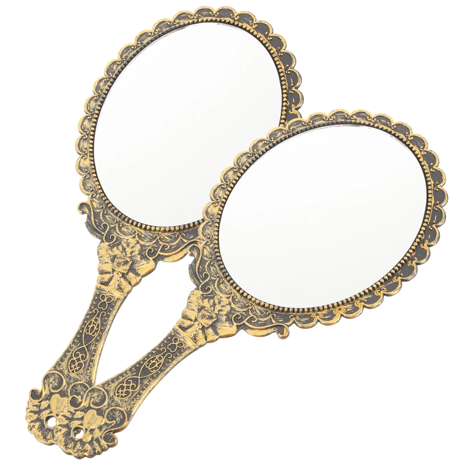 2Pcs Vintage Makeup Mirror Handheld Mirror Portable Lightweight Retro for Home Travel Bronze