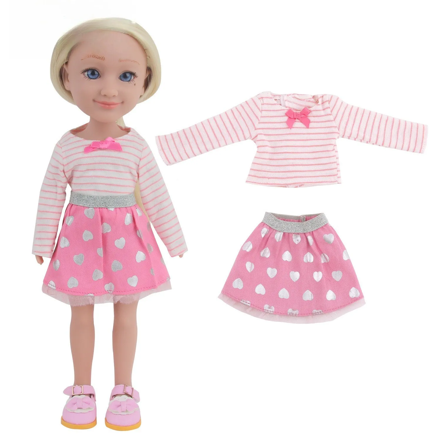 

14-inch Rebirth doll clothing accessories Striped long-sleeved heart-shaped princess short skirt doll clothing set