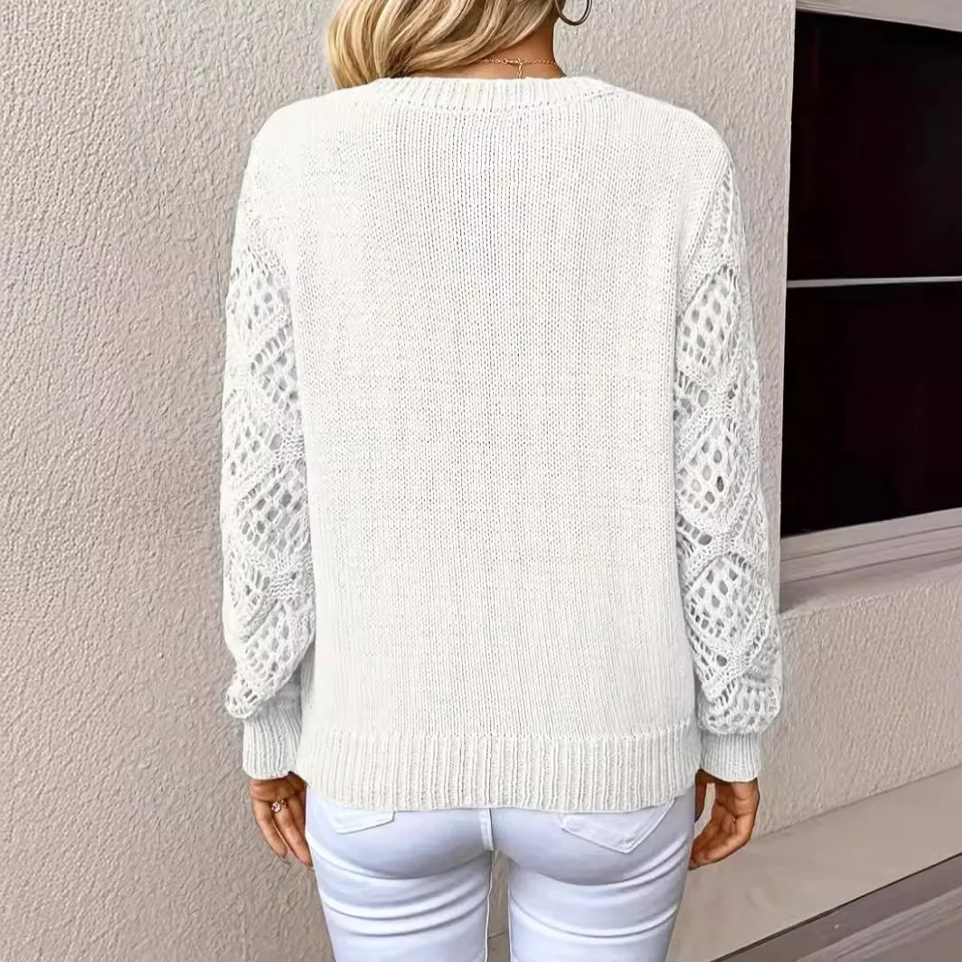 Sweater V-neck Long Sleeved Pullover Hollow Out Design Fashion Loose Plus Size Knitted Tops Autumn Winter Commuting Daily Wear