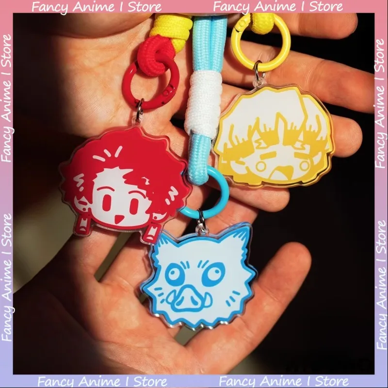 Cute Cartoon Tomioka Giyuu Keychain Pendant Fashion Agatsuma Zenitsu Anime Acrylic Bag Charm Multifunctional Keychain Cord Gifts