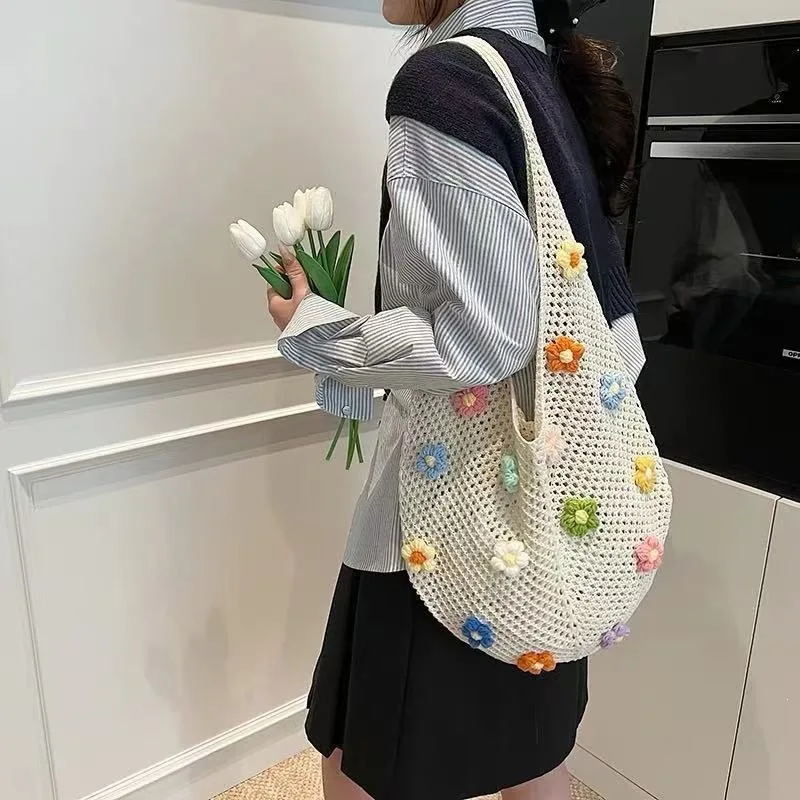 Shoulder Underarm Lazy Woven Bag Knitted Flower New 2026 Fashion Tote Commuter Large Capacity
