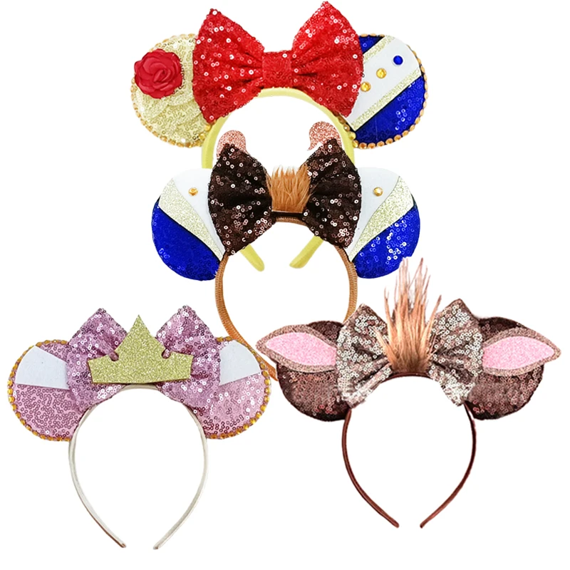 Cartoon Character Mouse Ears Headband For Girls Sequins Bow Birthday Party Hairband Festival Cosplay Hair Accessories