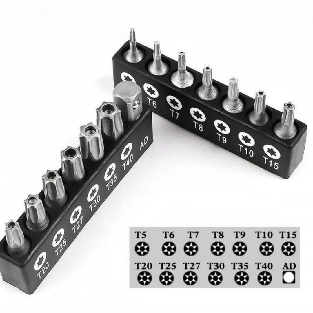 14PCS T5-T40 Torx Screwdriver Bit Set Hex Screw Driver Hand Tools 25mm Long Flat Head Security Drill Bits for Tamper Proof
