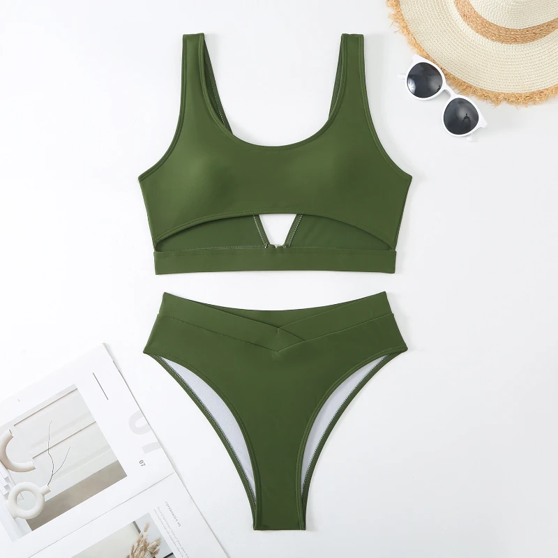 Bikini taille basse pour femme, maillot de bain uni, soutien-gorge push-up, style brésilien, vêtements de plage, nouvelle collection