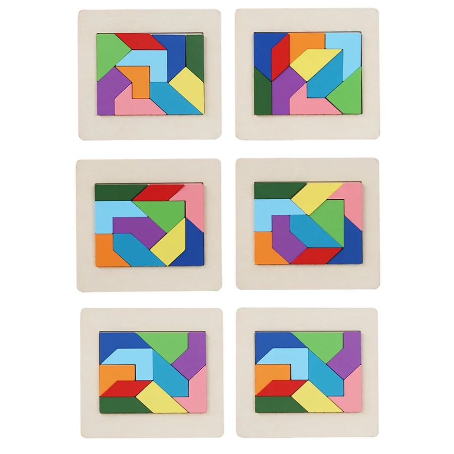 Montessori Wooden Toys 3D Double-Sided Jigsaw Puzzle Tangram Intellectual creative puzzle Shape Match Puzzle Educational Toys