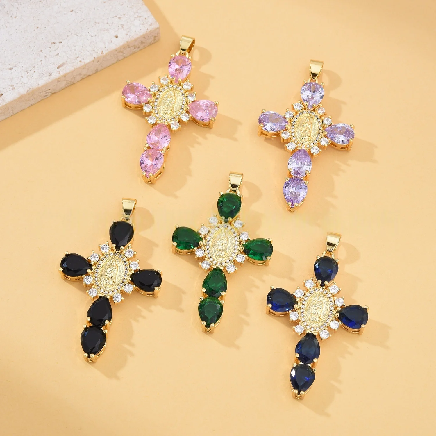 

5 Pieces European and American Crystal Zircon Cross Pendant Accessories DIY Pearl Necklace Jewelry Making Materials Wholesale