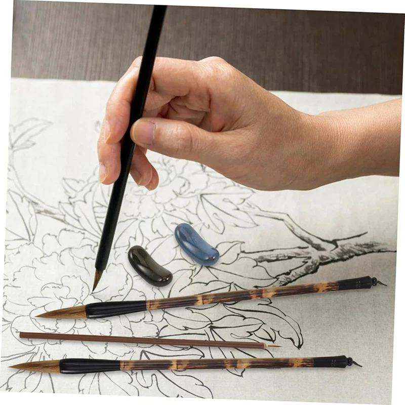 Top-1Set Chinese Calligraphy Brush With Pen Rest Holder Painting Brushes Traditional Calligraphy Tools For Beginners Artists