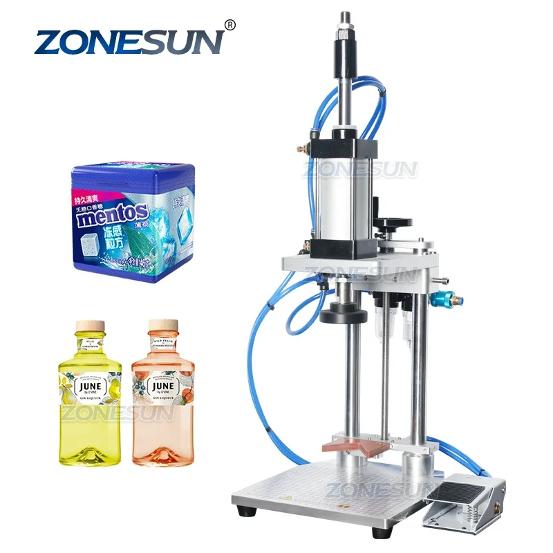 ZONESUN Pneumatic Semi-automatic Liquor Wine Gin Jar Whisky Plastic Bottle Cap Cork Pressing Capping Machine