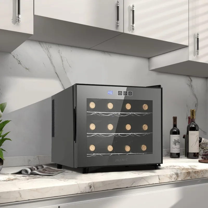 Wine Cooler Refrigerator, Upgrade 12 Bottle Wine Fridge Small Dual Chip, Countertop Wine Cooler Temperature Control, 46-66°F